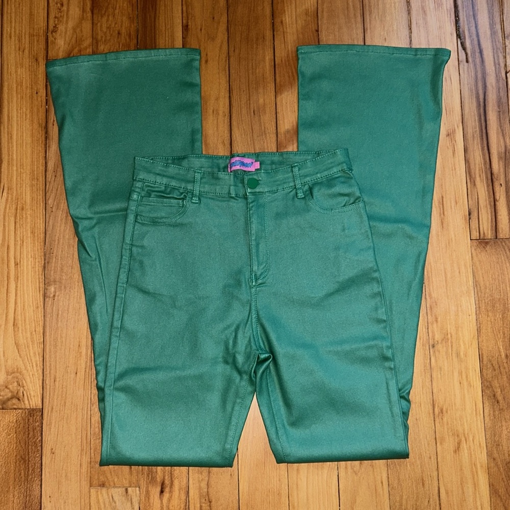 Women's Green High-Rise Straight-Leg Pants